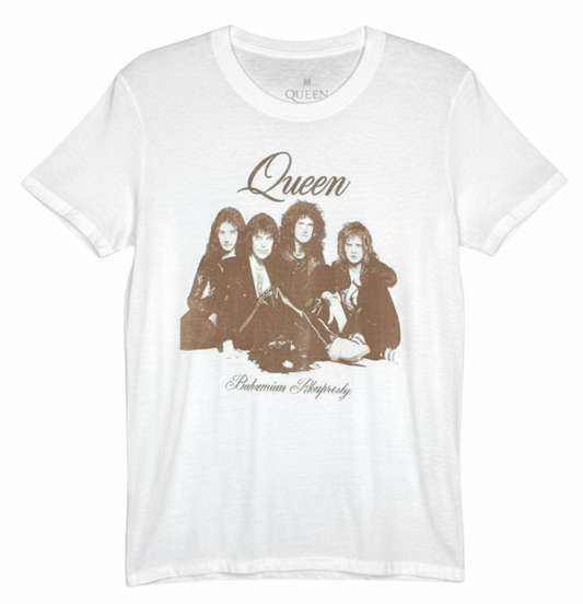 Velouria Vintage white cotton t-shirt featuring a vintage Queen Bohemian Rhapsody band graphic print
